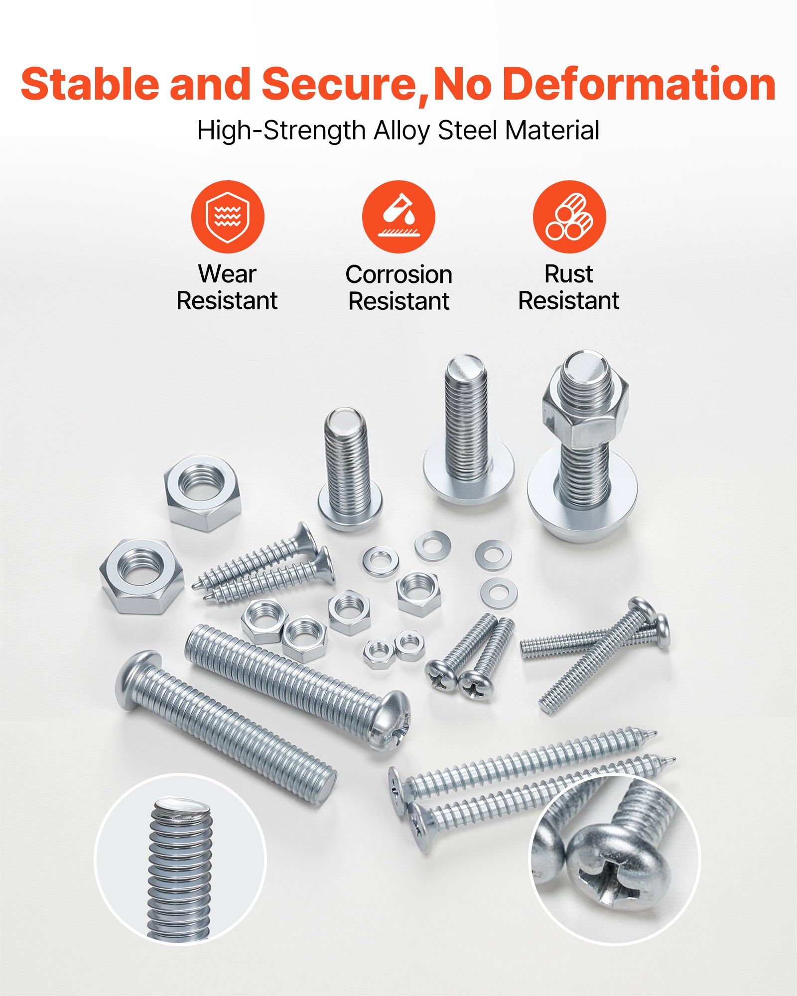 VEVOR Kit Surtido de 2250 Tornillos y Tuercas para Máquina Métricos e Imperiales y Arandelas Planas, Acero Aleación M3/M4/M5/M6/M8, Varios Tamaños, para Ensamblaje de Equipos y Vehículos, Blanco