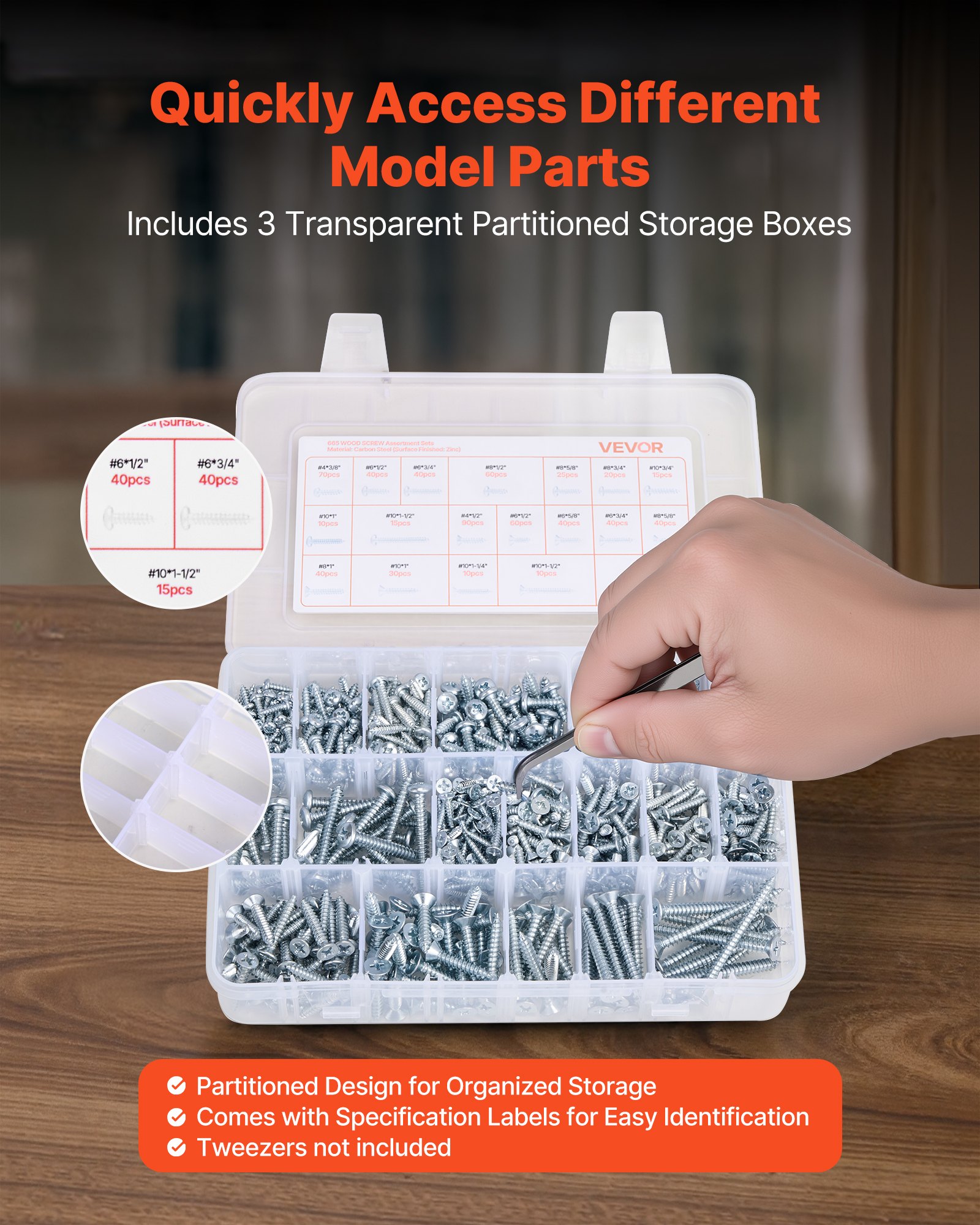 VEVOR Kit Surtido de 2250 Tornillos y Tuercas para Máquina Métricos e Imperiales y Arandelas Planas, Acero Aleación M3/M4/M5/M6/M8, Varios Tamaños, para Ensamblaje de Equipos y Vehículos, Blanco