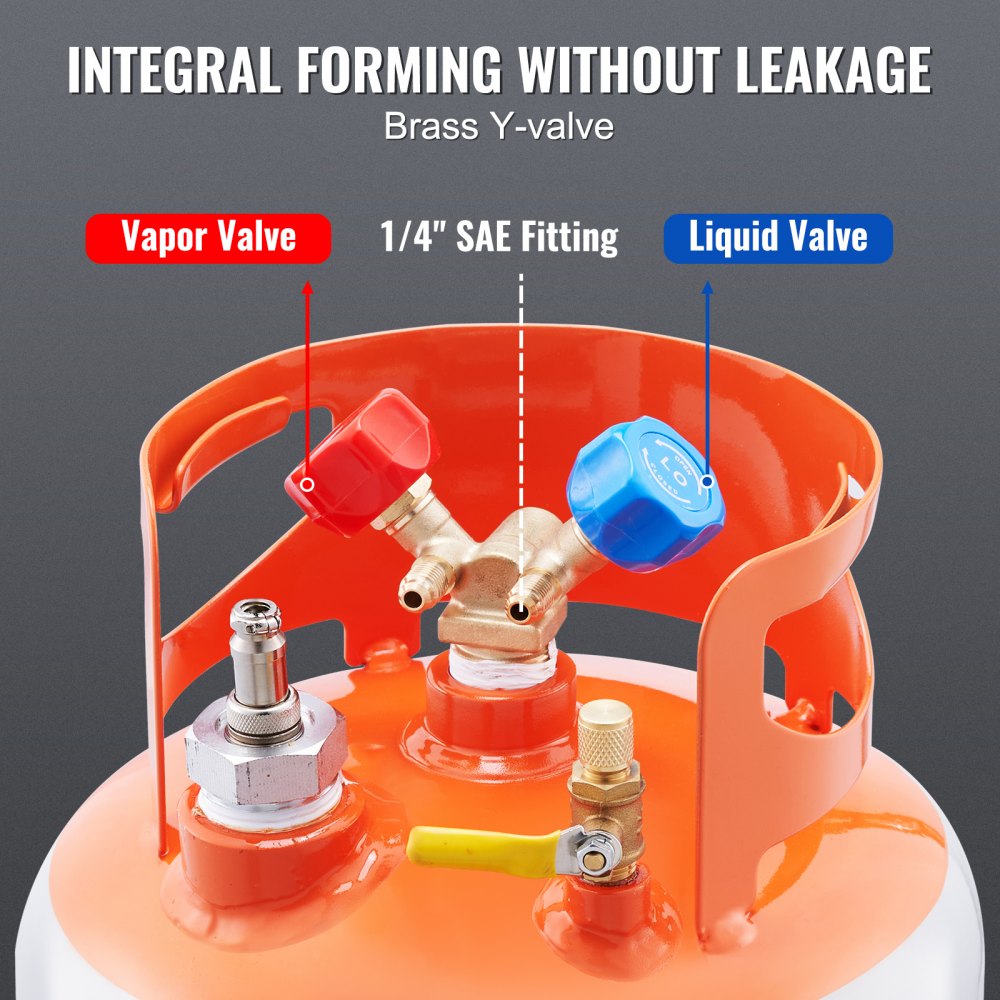 VEVOR Tanque de recuperación de refrigerante con interruptor flotante, tanque de recuperación de CA de 13,6 kg de capacidad con adaptador de ¼ a ½, tanque de recuperación HVAC reutilizable