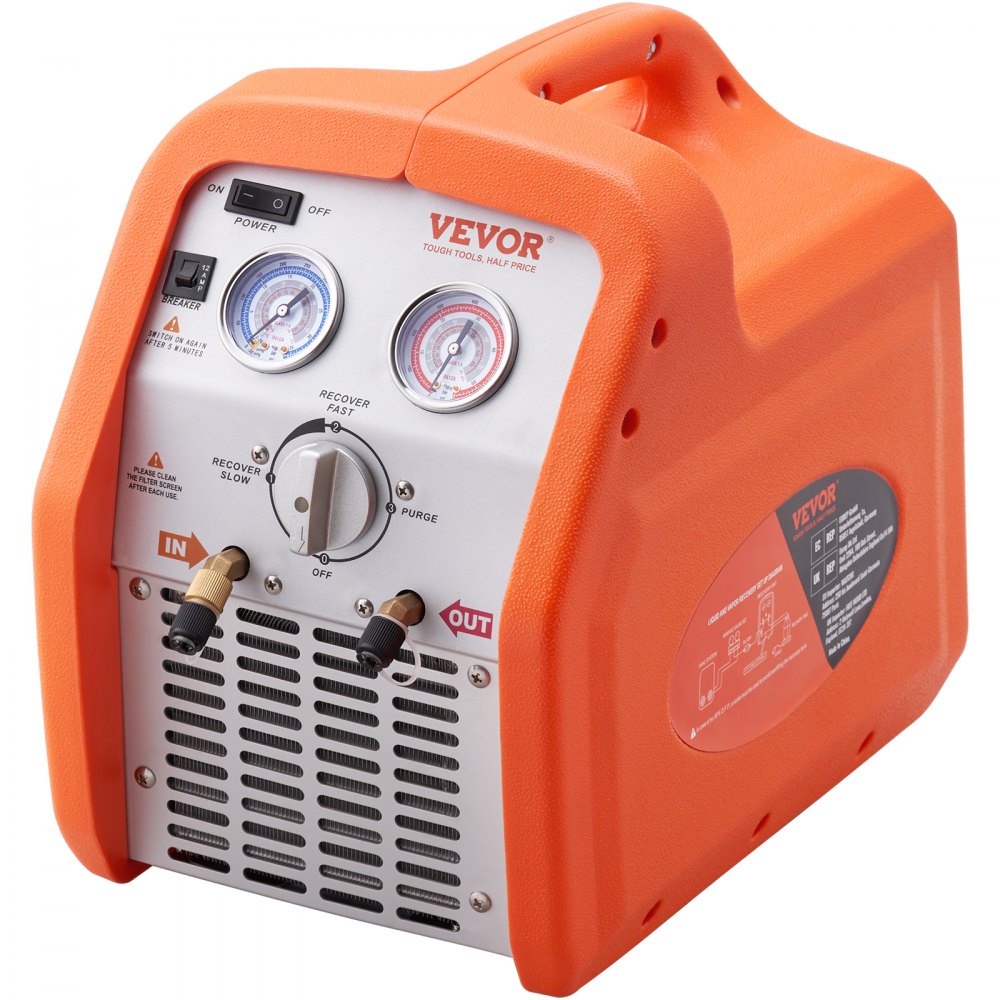 VEVOR Máquina de Recuperación de Refrigerante Portátil 3/4 HP Máquina de Recuperación con Protección de Alta Presión 2,2 kg/min Velocidad de 1450 rpm Autolimpieza para Vapor Líquido Refrigerante