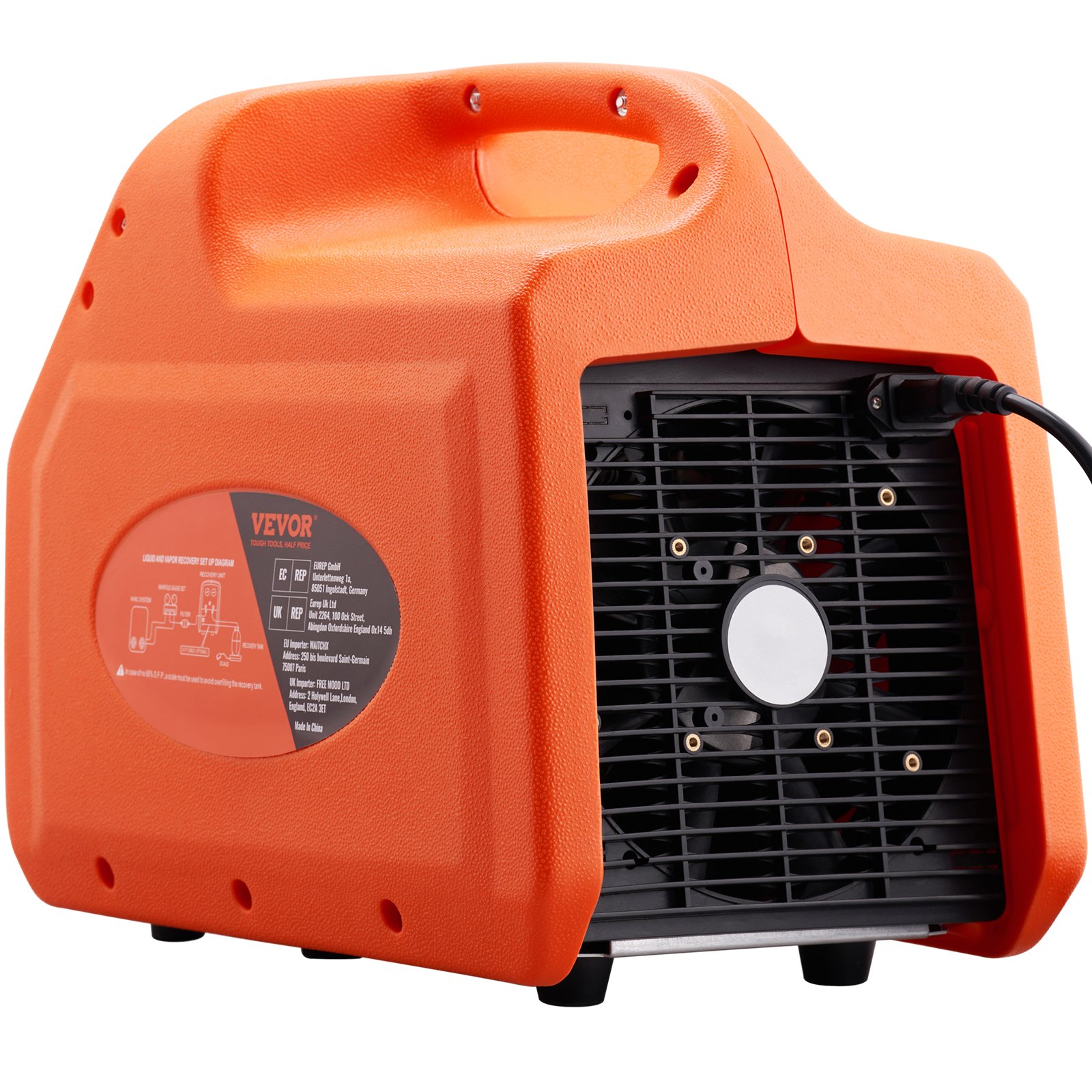 VEVOR Máquina de Recuperación de Refrigerante Portátil 3/4 HP Máquina de Recuperación con Protección de Alta Presión 2,2 kg/min Velocidad de 1450 rpm Autolimpieza para Vapor Líquido Refrigerante