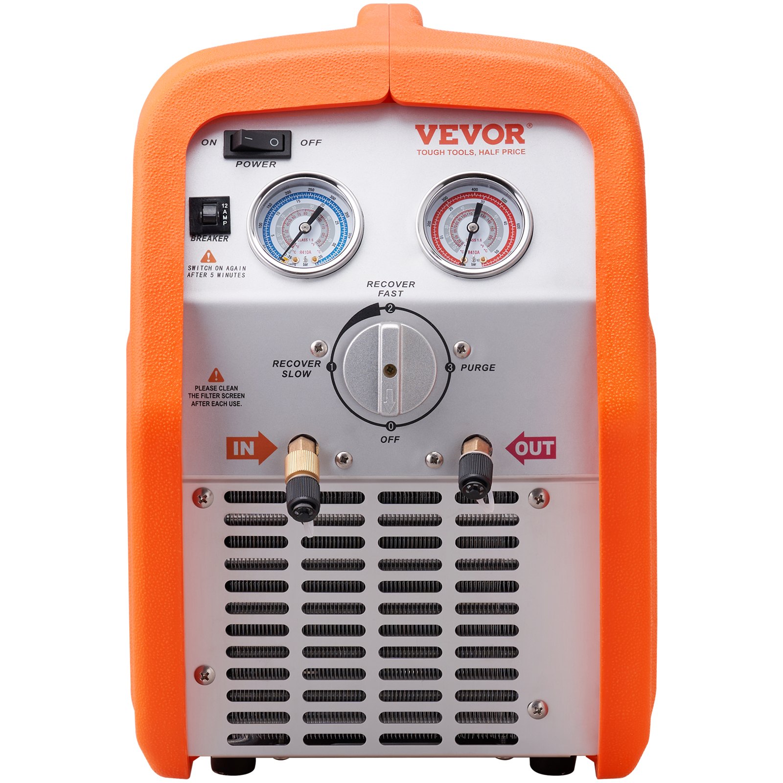 VEVOR Máquina de Recuperación de Refrigerante Portátil 3/4 HP Máquina de Recuperación con Protección de Alta Presión 2,2 kg/min Velocidad de 1450 rpm Autolimpieza para Vapor Líquido Refrigerante