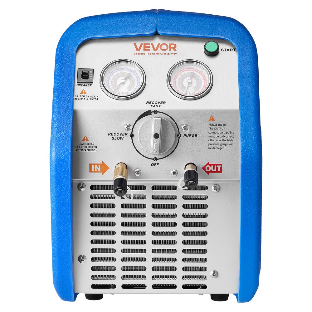 VEVOR Máquina Portátil de Recuperación de Refrigerante 1 HP, Máquina de Recuperación con Protección de Alta Presión 3,5 kg/min Velocidad de 1450 rpm, Cilindro Doble, para Sistemas de Climatización