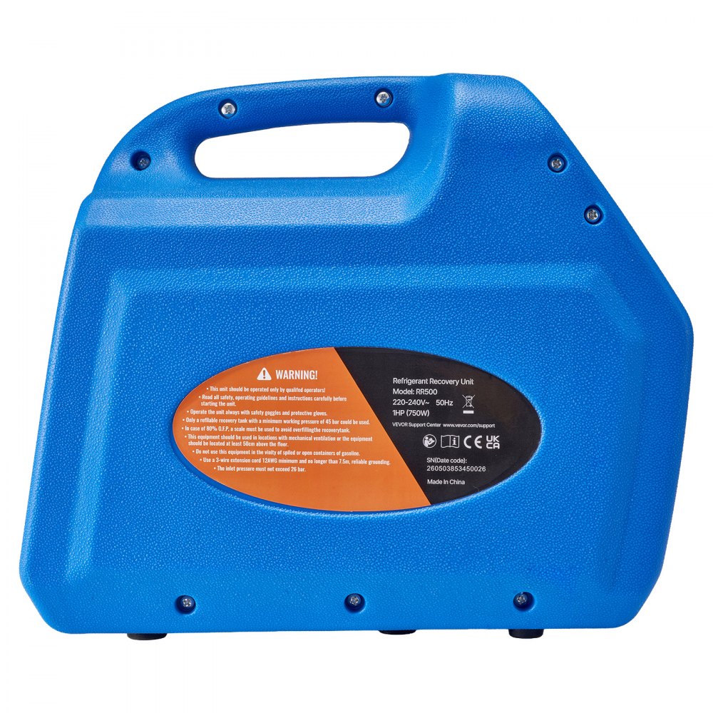 VEVOR Máquina Portátil de Recuperación de Refrigerante 1 HP, Máquina de Recuperación con Protección de Alta Presión 3,5 kg/min Velocidad de 1450 rpm, Cilindro Doble, para Sistemas de Climatización