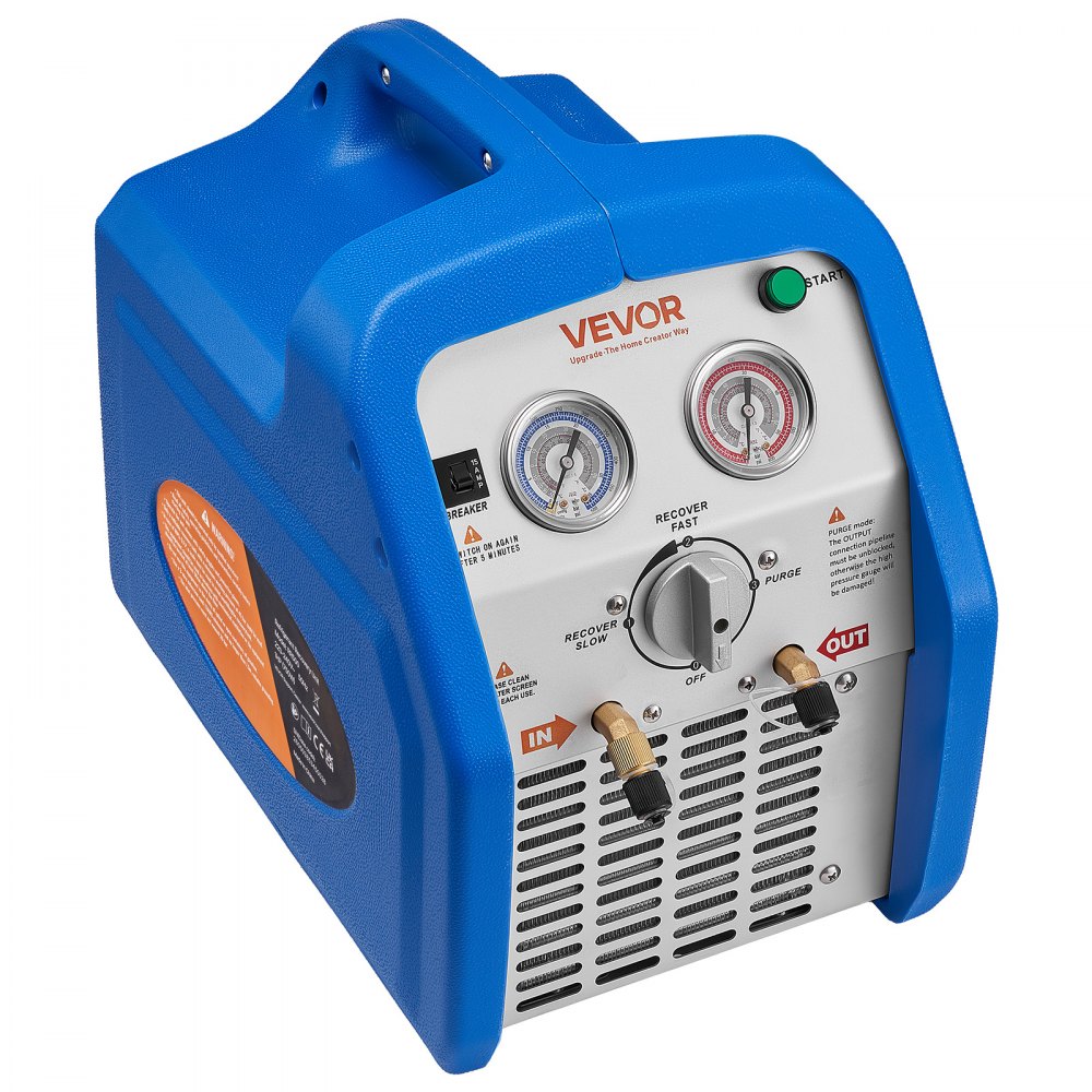 VEVOR Máquina Portátil de Recuperación de Refrigerante 1 HP, Máquina de Recuperación con Protección de Alta Presión 3,5 kg/min Velocidad de 1450 rpm, Cilindro Doble, para Sistemas de Climatización