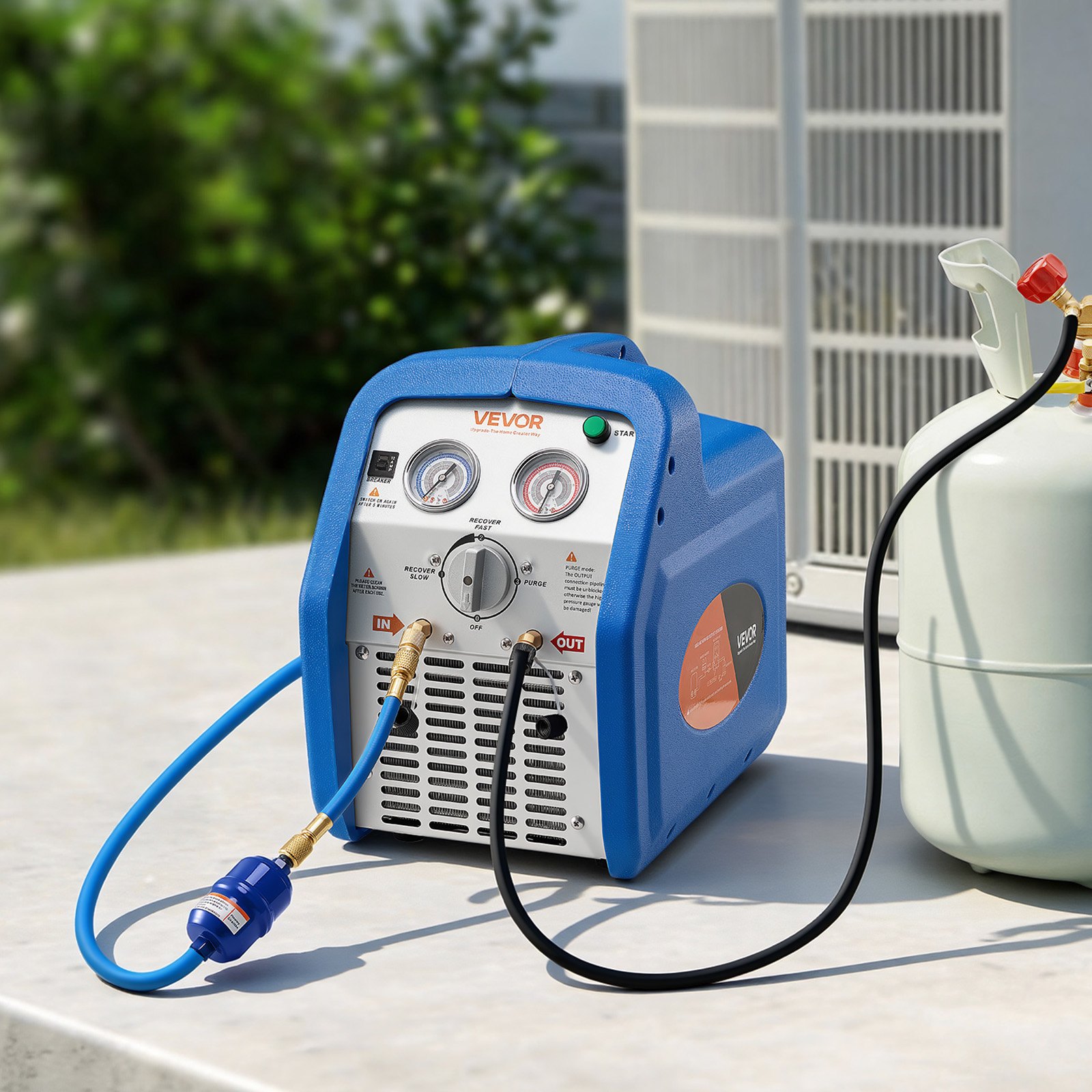 VEVOR Máquina Portátil de Recuperación de Refrigerante 1 HP, Máquina de Recuperación con Protección de Alta Presión 3,5 kg/min Velocidad de 1450 rpm, Cilindro Doble, para Sistemas de Climatización