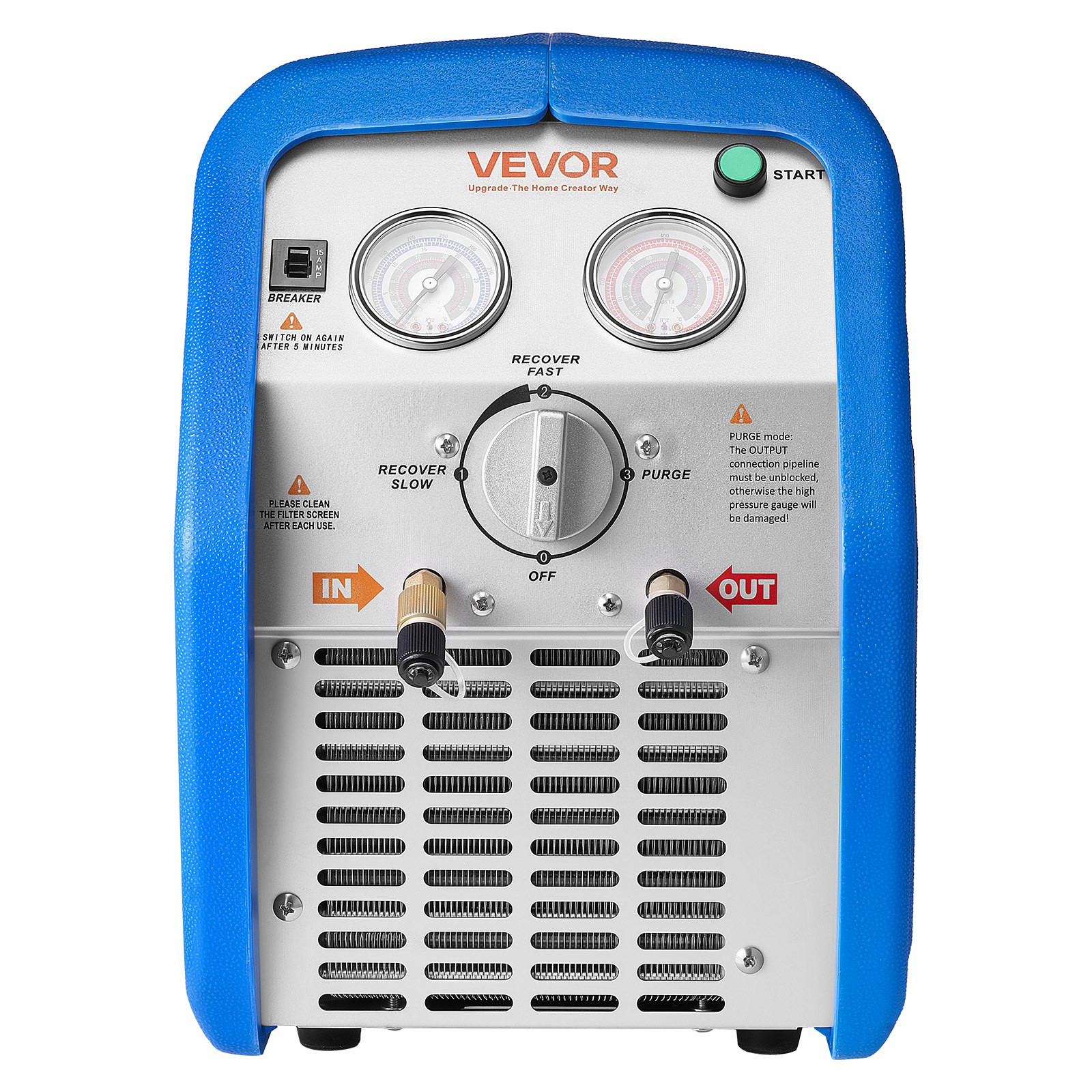 VEVOR Máquina Portátil de Recuperación de Refrigerante 1 HP, Máquina de Recuperación con Protección de Alta Presión 3,5 kg/min Velocidad de 1450 rpm, Cilindro Doble, para Sistemas de Climatización