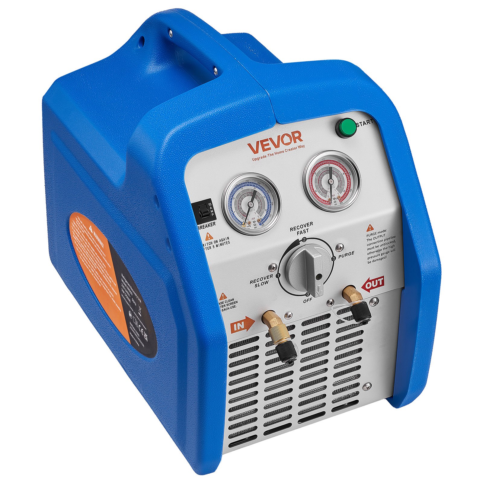 VEVOR Máquina Portátil de Recuperación de Refrigerante 1 HP, Máquina de Recuperación con Protección de Alta Presión 3,5 kg/min Velocidad de 1450 rpm, Cilindro Doble, para Sistemas de Climatización