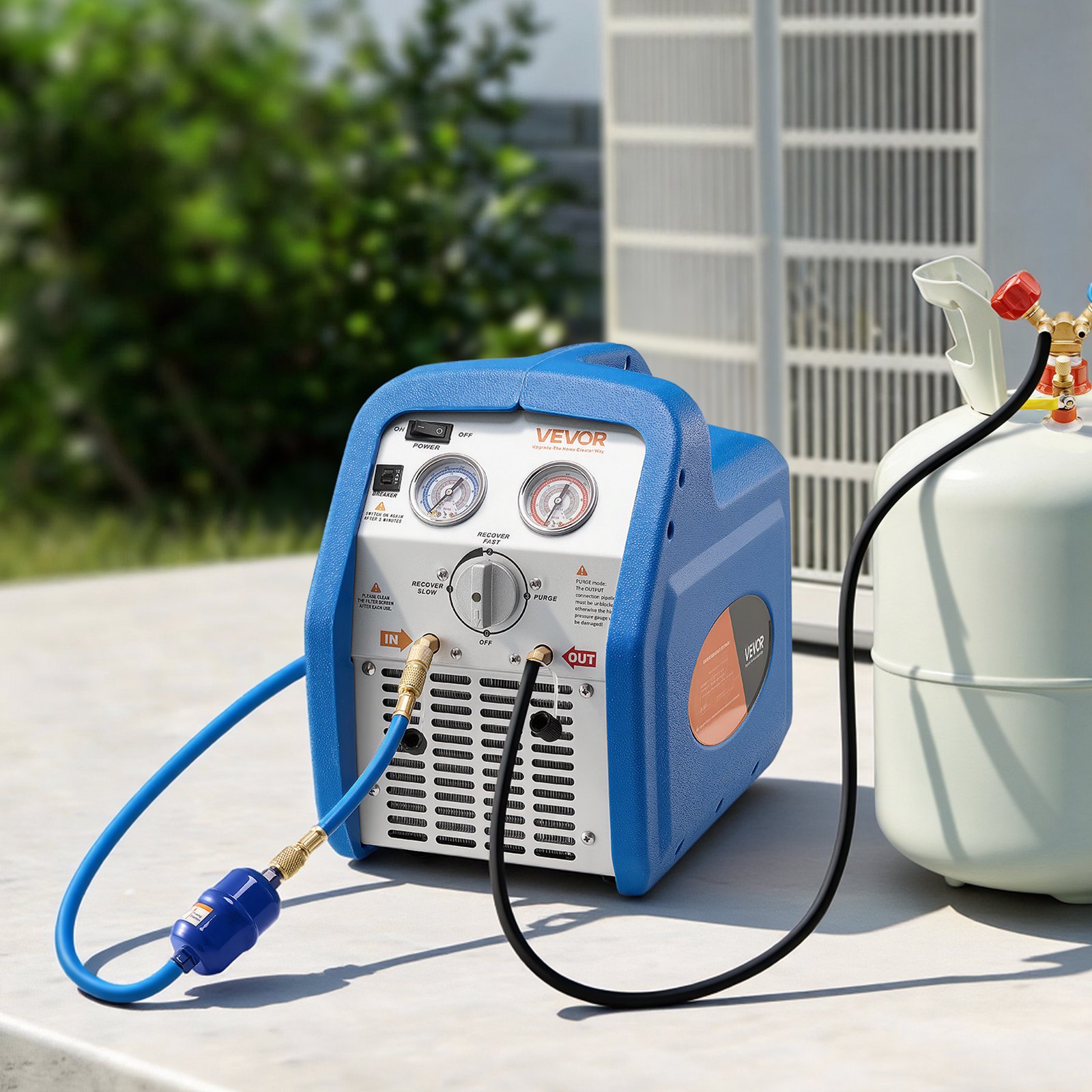 VEVOR Máquina Portátil de Recuperación de Refrigerante 3/4 HP, Máquina de Recuperación con Protección de Alta Presión 2,2 kg/min Velocidad de 1450 rpm, Cilindro Único, para Vapor Líquido Refrigerante