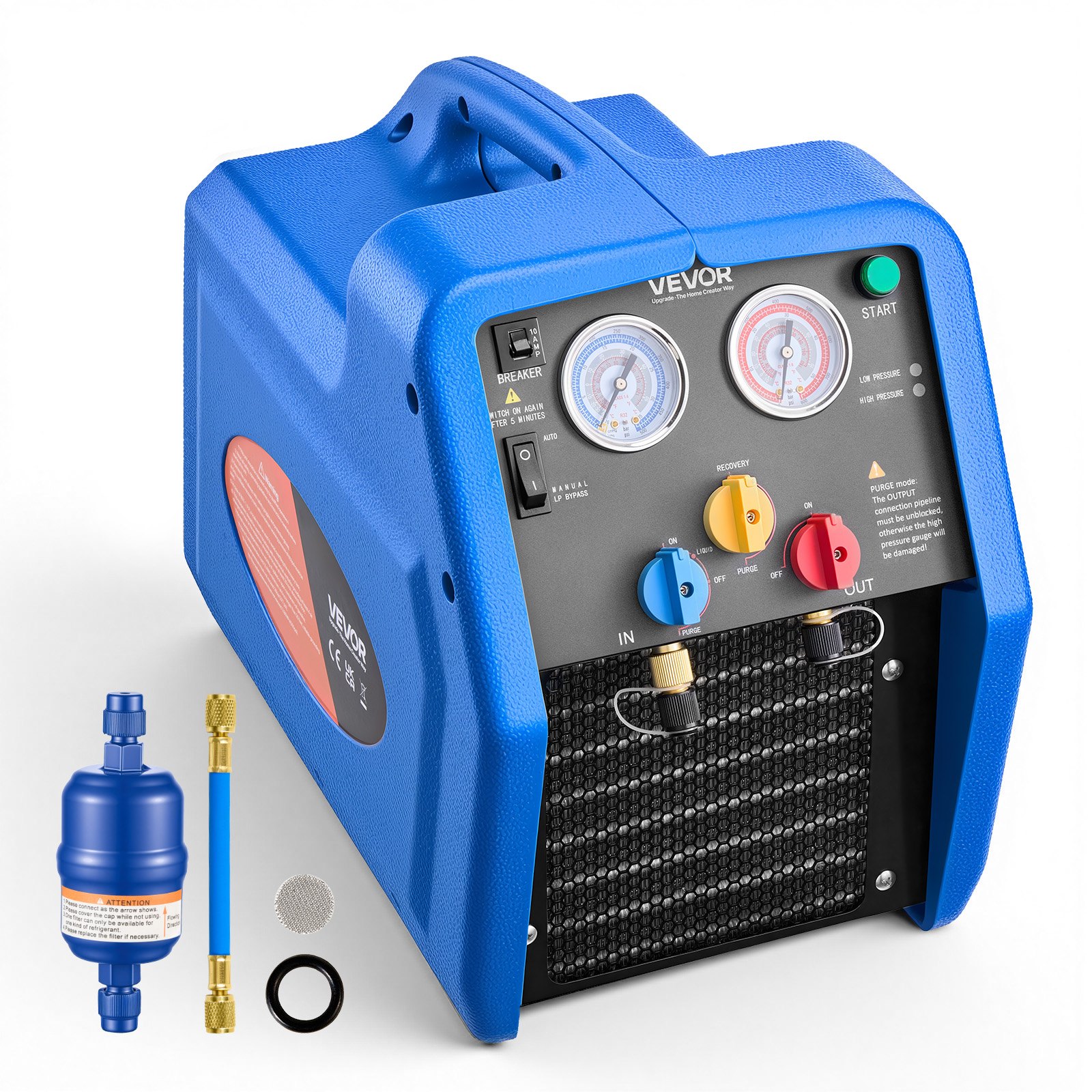 VEVOR Máquina de Recuperación de Refrigerante Portátil, 3/4 HP 220V 50Hz, Recuperadora de Refrigerante de un Cilindro, Motor de 1450 RPM, con Protección Automática, para Vapor Líquido de HVAC Autos