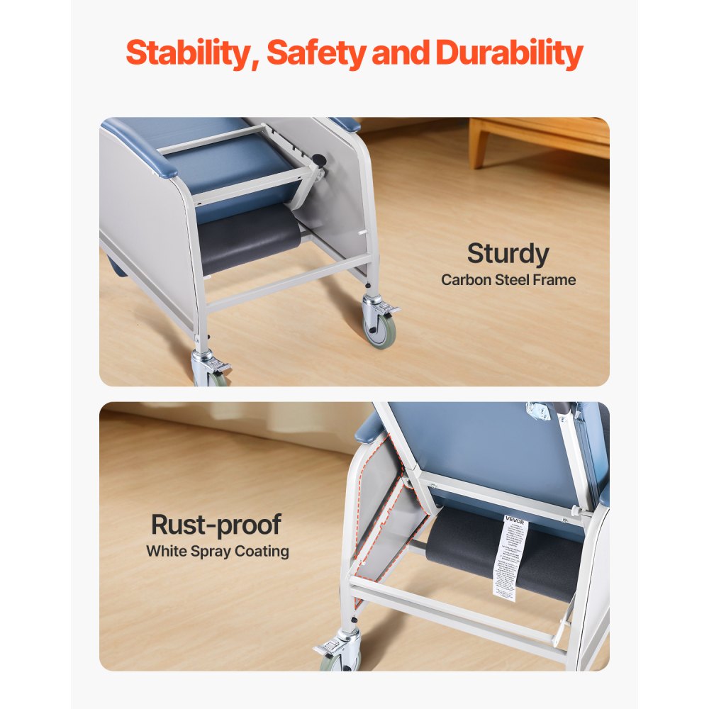 VEVOR Medical Reclining Chair, with 3 reclining positions, geriatric chair with 4 wheels, soft padded seat & removable tray, ideal for hospitals, nursing homes & home care