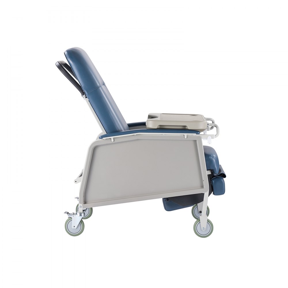 VEVOR Medical Reclining Chair, with 3 reclining positions, geriatric chair with 4 wheels, soft padded seat & removable tray, ideal for hospitals, nursing homes & home care