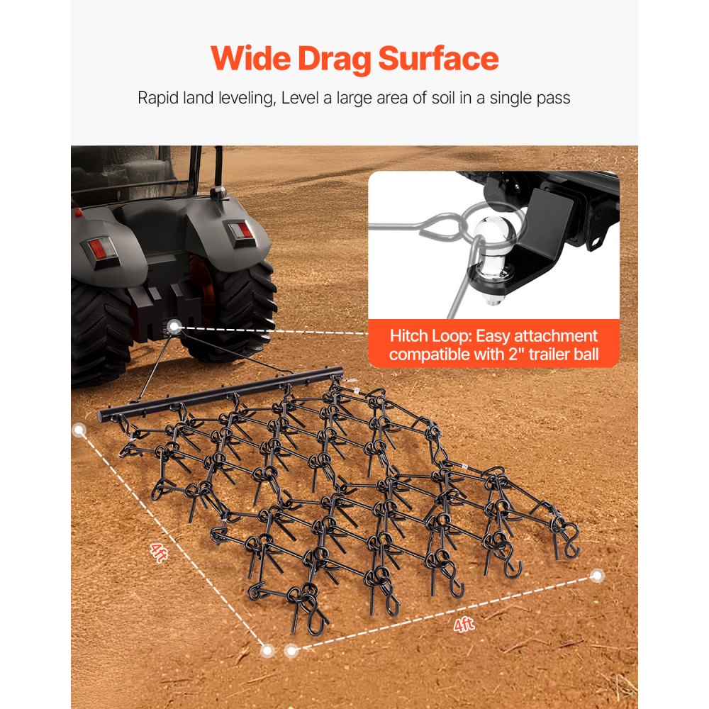 VEVOR Grada de Arrastre Duradera 225x114 cm con 69 Dientes Afilados para Tractores ATV UTV Ideal para Preparación de Suelos, Siembra, Alisado de Paisajes, Mantenimiento de Caminos de Grava de Patios