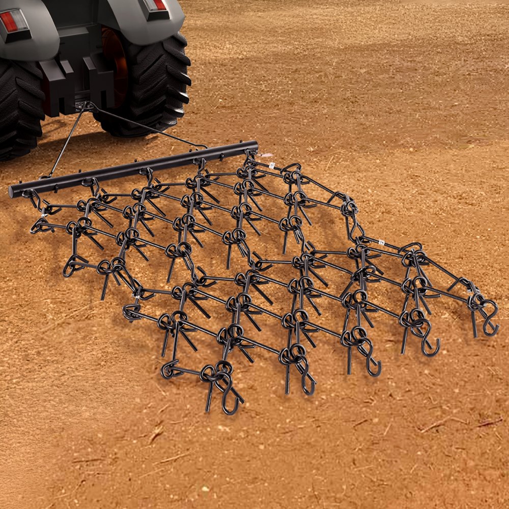 VEVOR Grada de Arrastre Duradera 225x114 cm con 69 Dientes Afilados para Tractores ATV UTV Ideal para Preparación de Suelos, Siembra, Alisado de Paisajes, Mantenimiento de Caminos de Grava de Patios