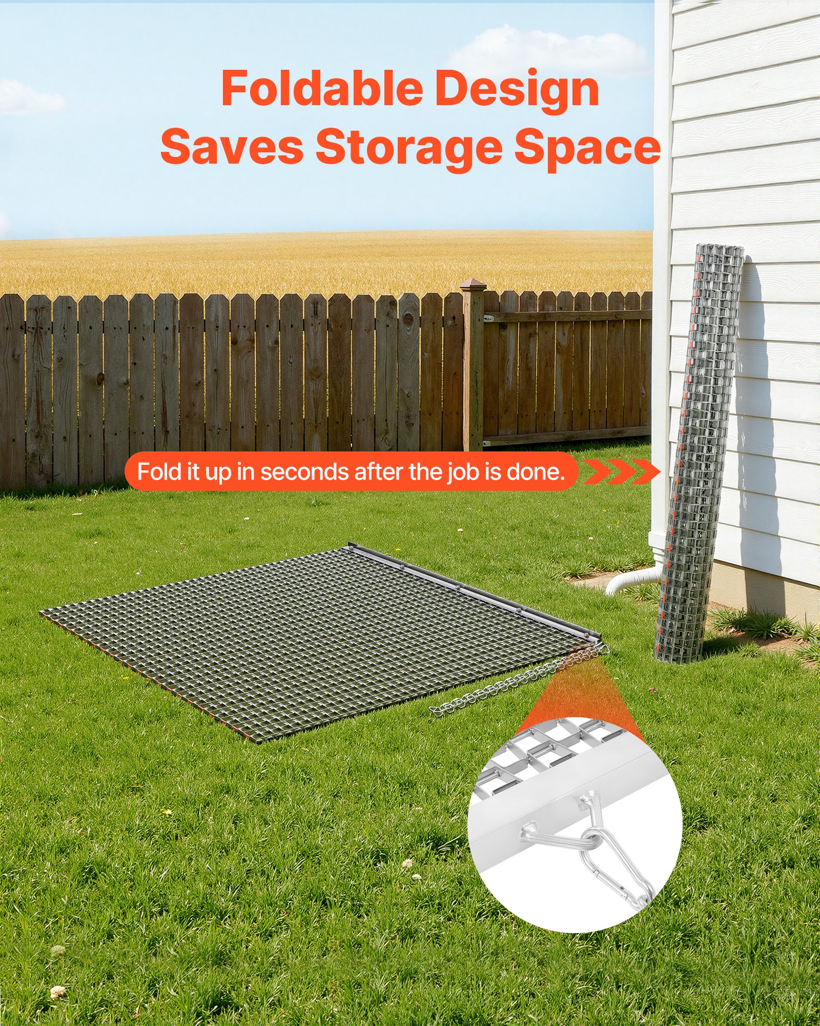 VEVOR Grada de Arrastre 1220 x 1220 mm, Rastrillo de Arrastre de Acero, Grada Niveladora de Terreno para Vehículos Todoterreno, UTV y Tractores, Ideal para Caminos de Grava, Nivelación de Campos