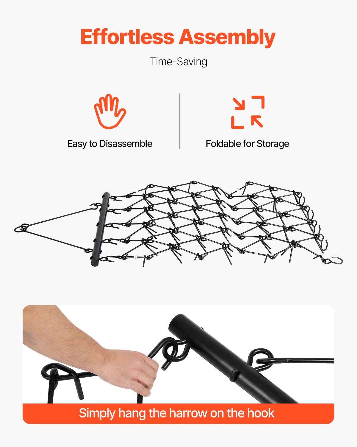 VEVOR Grada de Arrastre Duradera 171x122 cm con 80 Dientes Afilados para Tractores ATV UTV Ideal para Preparación de Suelos, Siembra, Alisado de Paisajes, Mantenimiento de Caminos de Grava de Patios