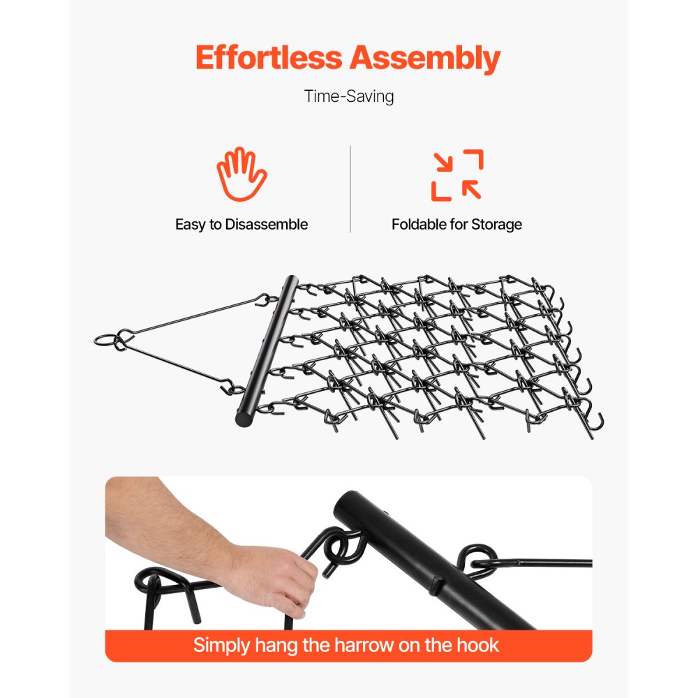 VEVOR Grada de Arrastre con 60 Dientes Afilados Grada de Cadena Duradera 178 x 147 cm para Tractores ATV UTV para Suelos, Siembra, Alisado de Paisajes, Mantenimiento de Caminos de Grava de Patios