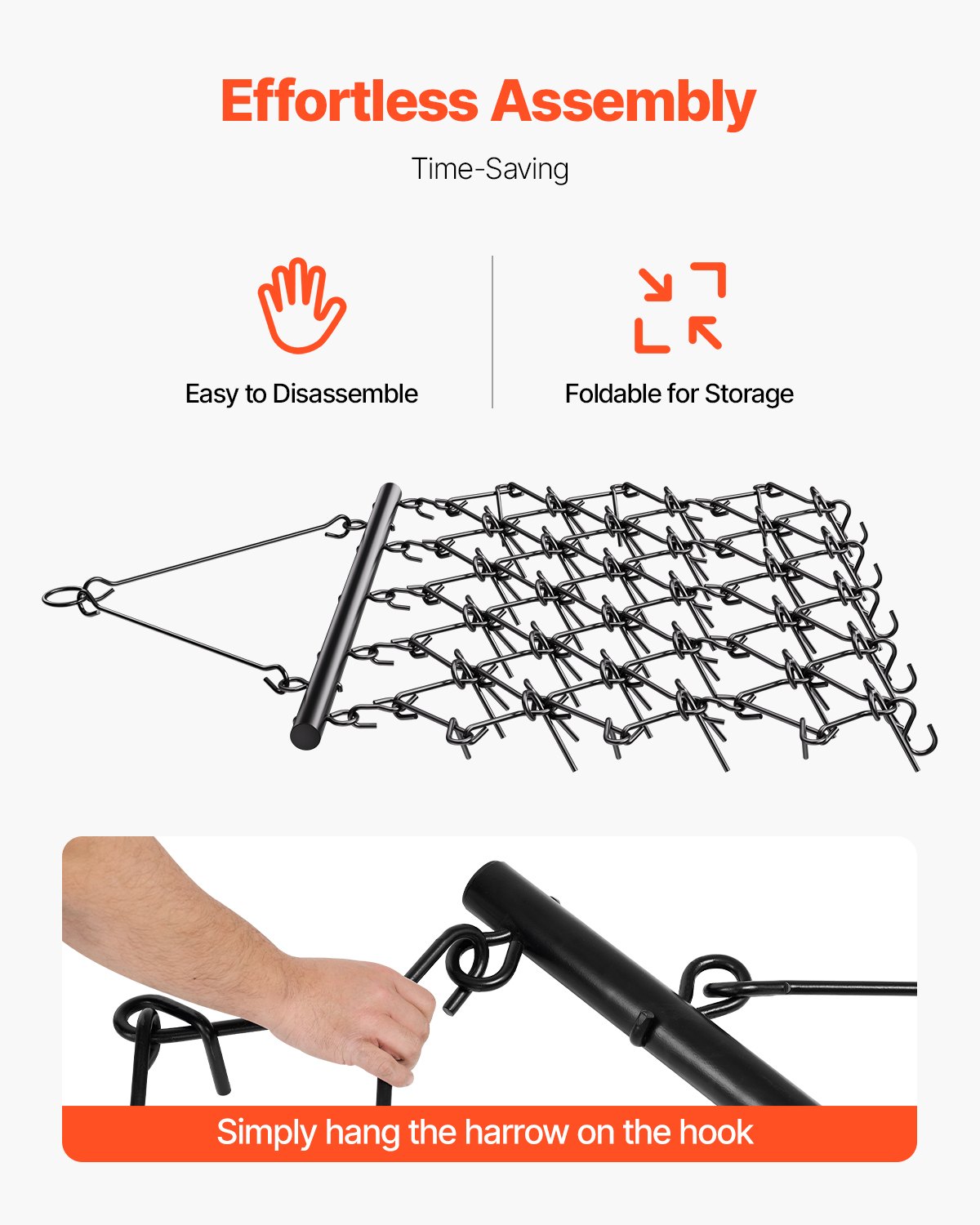 VEVOR Grada de Arrastre con 60 Dientes Afilados Grada de Cadena Duradera 178 x 147 cm para Tractores ATV UTV para Suelos, Siembra, Alisado de Paisajes, Mantenimiento de Caminos de Grava de Patios