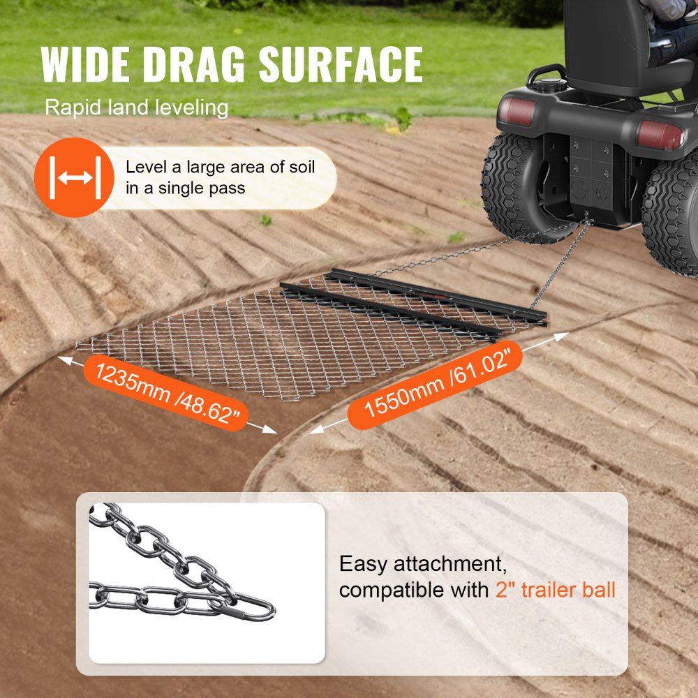 VEVOR Grada de Cadena Arrastrada 1550x1235mm Nivelador de Entrada Acero Q235 Correa de Arrastre Nivelación de Paisaje, Preparación de Césped, Remolcable para Tractor, ATV, UTV, Entrada de Grava, Campo