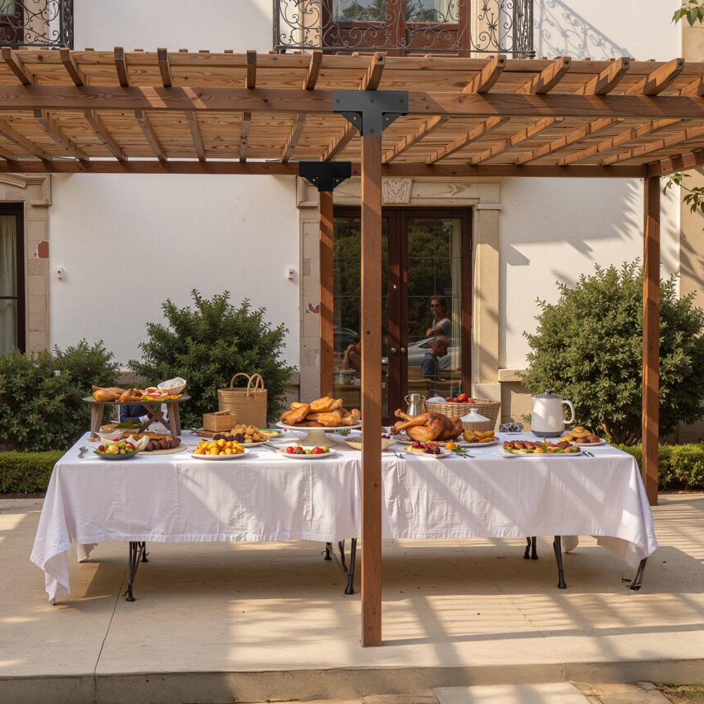 VEVOR Kit de Pérgola en Forma de T, 10 x 10 cm, 3 Vías, Kit de Soporte de Cenador de Carpintería DIY con Tornillos para Vigas de Madera 92 x 92 mm en Tamaño Real para Banquetes y Fiestas, 4 uds