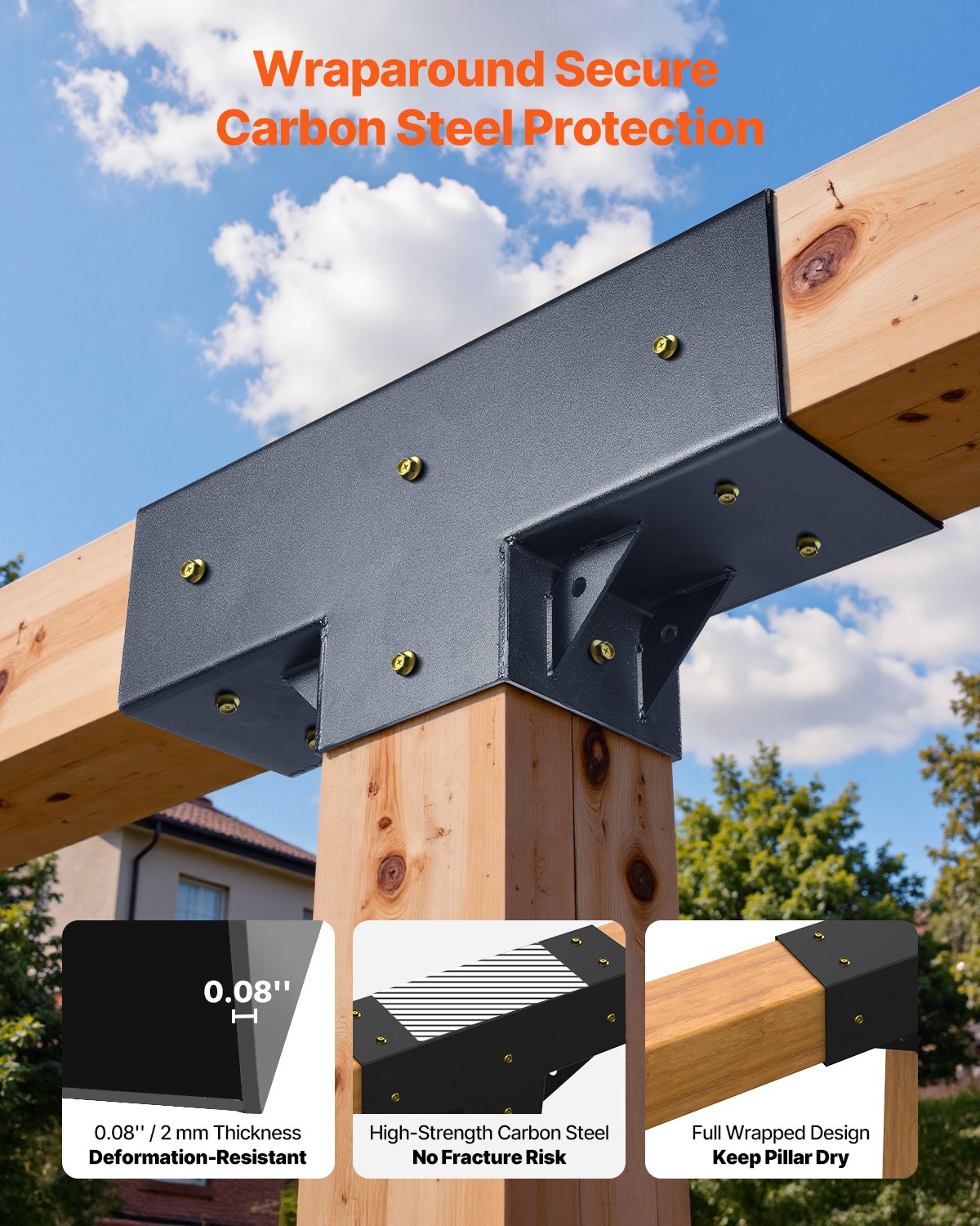 VEVOR Kit de Pérgola en Forma de T, 10 x 10 cm, 3 Vías, Kit de Soporte de Cenador de Carpintería DIY con Tornillos para Vigas de Madera 92 x 92 mm en Tamaño Real para Banquetes y Fiestas, 4 uds