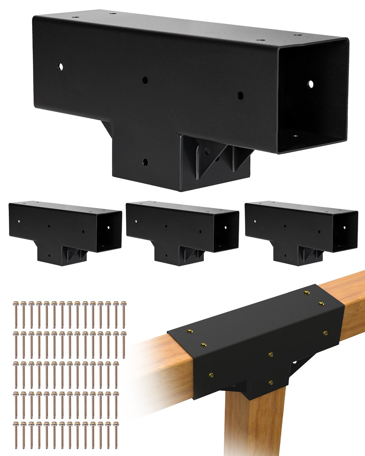 VEVOR Kit de Pérgola en Forma de T, 10 x 10 cm, 3 Vías, Kit de Soporte de Cenador de Carpintería DIY con Tornillos para Vigas de Madera 92 x 92 mm en Tamaño Real para Banquetes y Fiestas, 4 uds