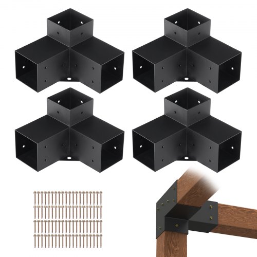 VEVOR 4PCS Kit de Soporte de Pérgola 10x10 cm Soporte para Postes de Maderas 4 Soportes de Esquina de 3 Vías Postes de Madera Hardware de Bricolaje para Cenadores, Pérgolas de Patio, Cabañas