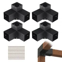 VEVOR 4PCS Kit de Soporte de Pérgola 4"x4" (10x10 cm) Soporte para Postes de Maderas 4 Soportes de Esquina de 3 Vías Postes de Madera Hardware de Bricolaje para Cenadores, Pérgolas de Patio, Cabañas
