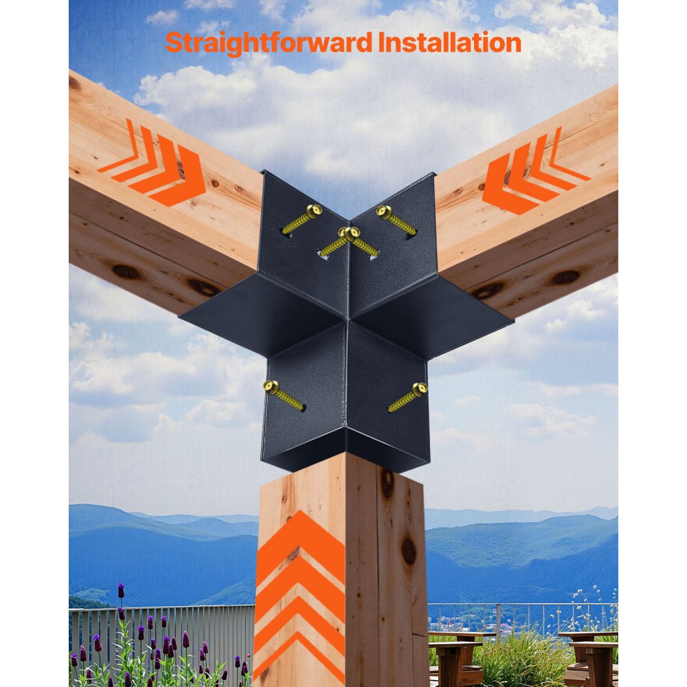 VEVOR Kit de Soportes para Pérgola de 10 x 10 cm para Techo Puntiagudo de Madera de 92 x 92 mm en Tamaño Real, de 3 o 4 Vías con Bases para Postes y Pérgolas y Cobertizos de Exterior, 14 Piezas