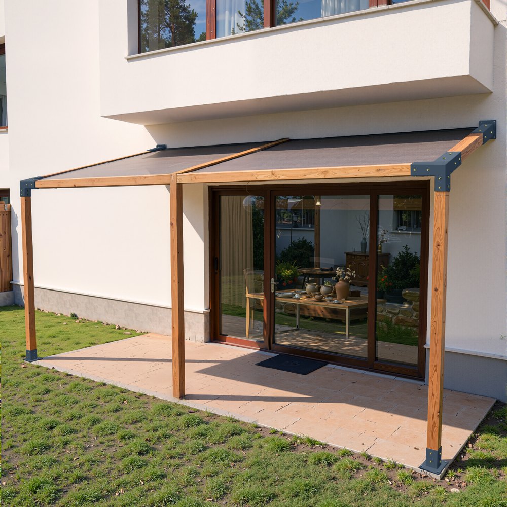 VEVOR Kit de Soportes Inclinados para Pérgola de 3 Vías 10 x 10 cm para Vigas de Madera 92 x 92 mm en Tamaño Real, con 2 Bases para Postes y 2 Bases de Montaje en Pared, para Pérgolas, Cenadores