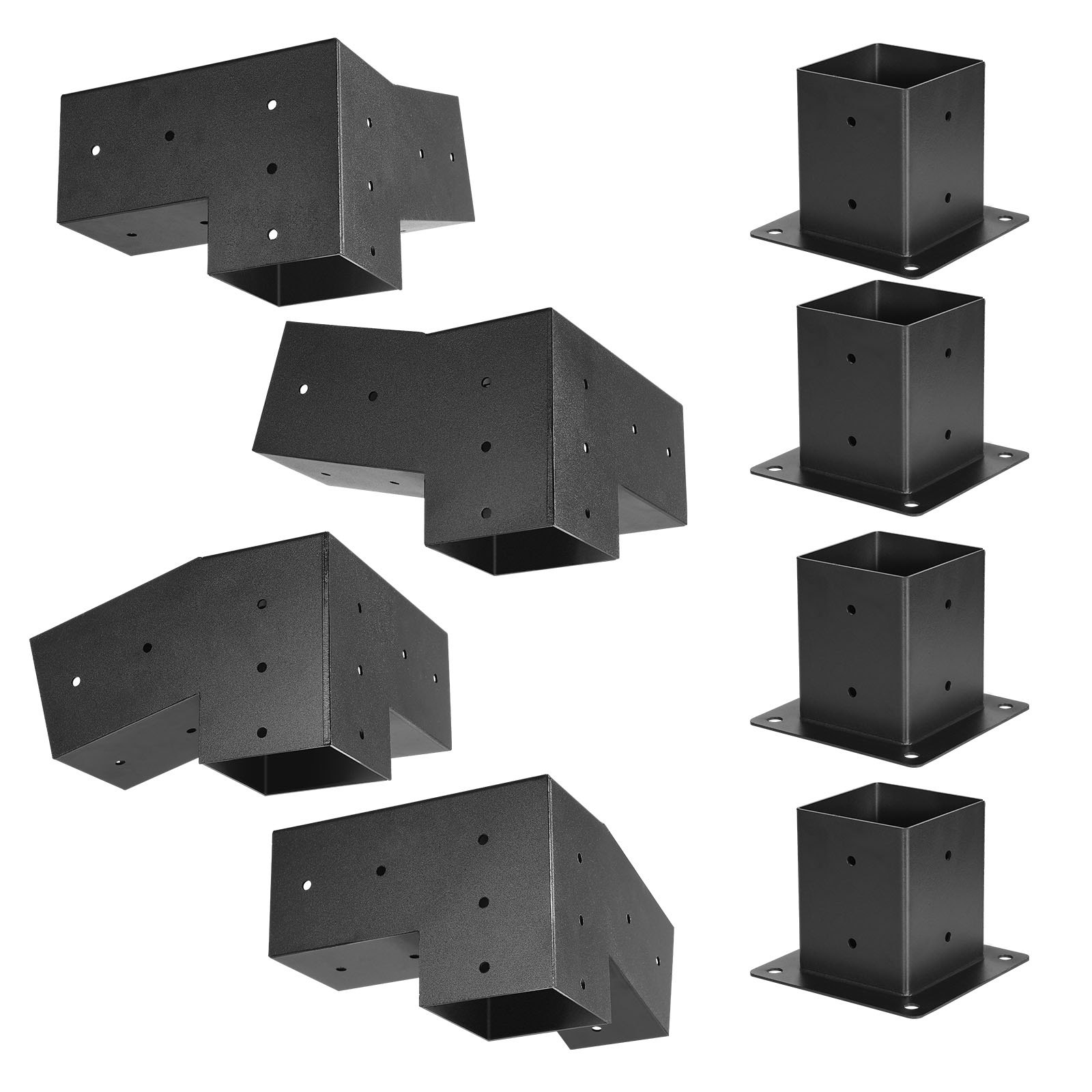VEVOR Kit de Soporte Inclinado a Pérgola 3 Vías 10 x 10 cm para Vigas de Madera 92 x 92 mm en Tamaño Real, Acero al Carbono, con Tornillos y Bases para Postes, para Cenadores y Cobertizos, 8 uds