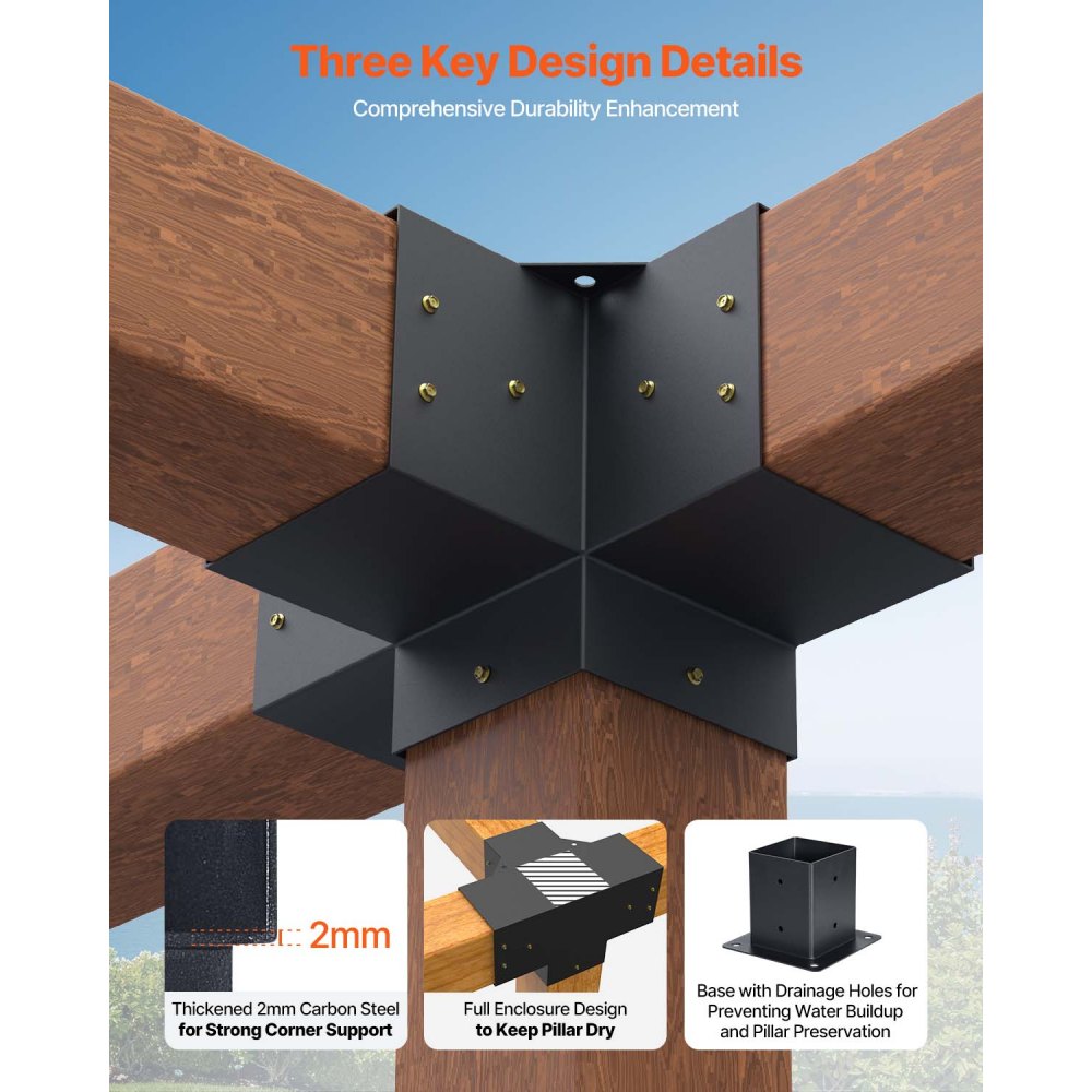 VEVOR Kit de Soportes para Pérgola, 10 x 10 cm, de Esquina Resistentes de 4 Vías, para Postes de Carpintería, Fácil Instalación, Vigas de Madera para Cenadores, Pérgolas Patio y Cabañas Madera