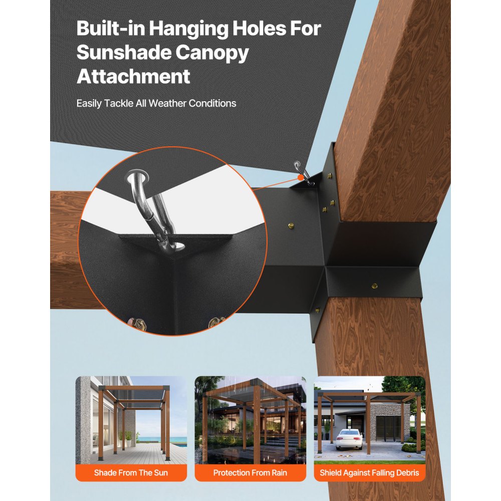 VEVOR Kit de Soportes para Pérgola de 15 x 15 cm, 4 Soportes de Esquina Resistentes de 3 Vías, para Postes de Carpintería, Vigas de Madera para Cenadores, Pérgolas de Patio y Cabañas de Madera