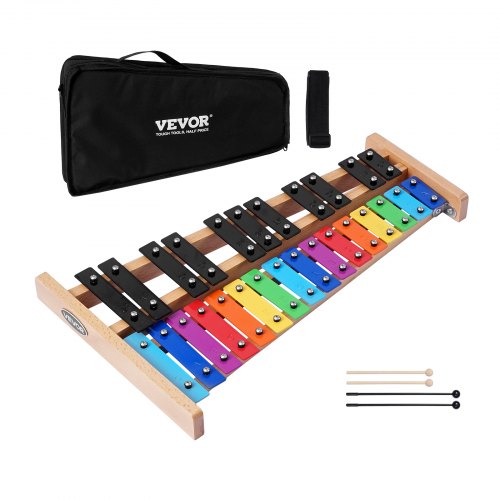 VEVOR Xilófono Glockenspiel de 27 Notas, Instrumento de Percusión Profesional con Teclas Metálicas de Colores, Incluye 4 Mazos y Bolsa de Transporte, para Principiantes, Rango de Sol 2 a La 5