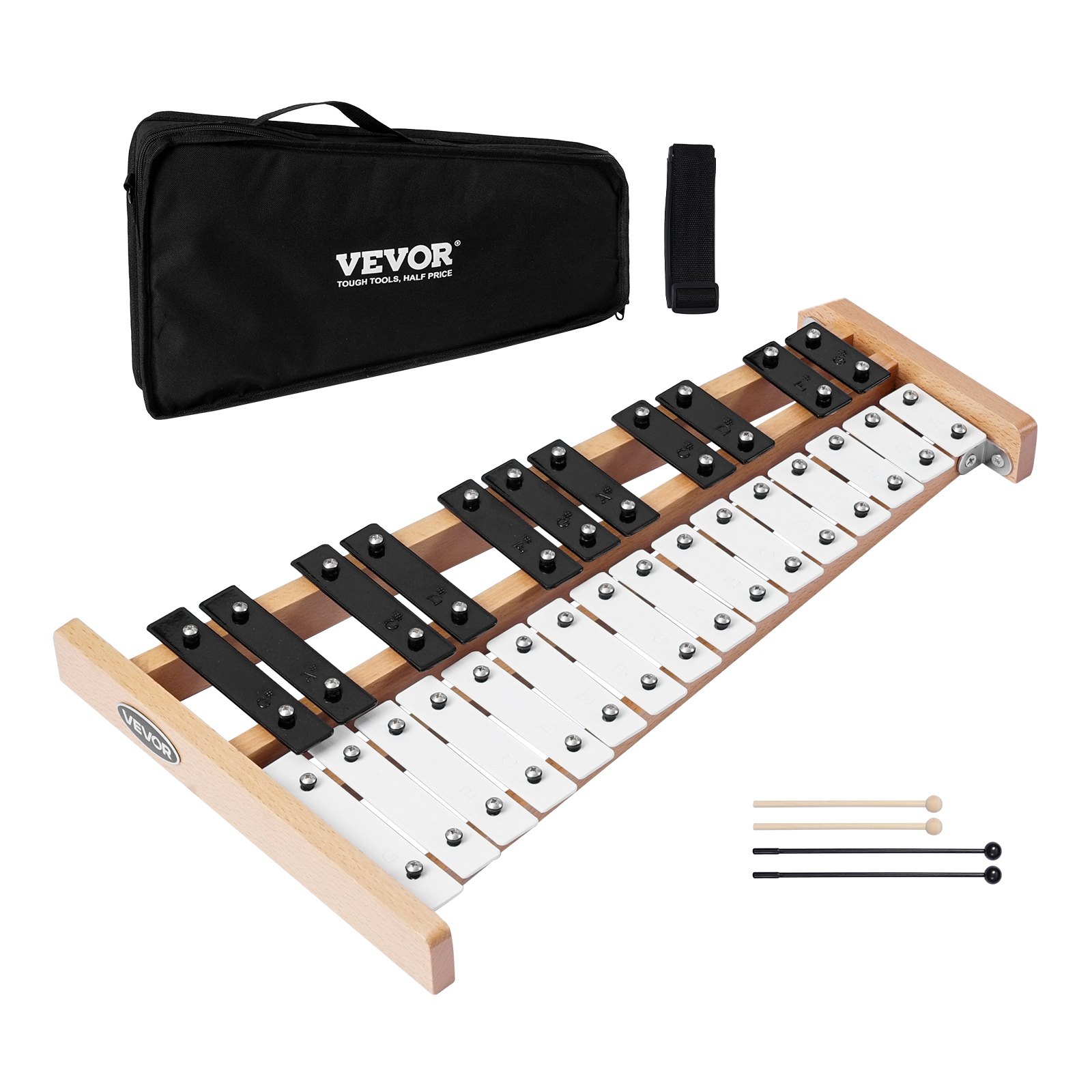 VEVOR Glockenspiel Xylophone, 27 Notes, Professional Xylophone Percussion Instrument, with Metal Keys, Includes 4 Mallets, Carrying Bag, Beginner Musical Instrument for Adults and Kids Music Teaching