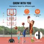 Aro de baloncesto VEVOR con mecanismo de altura ajustable, que va desde 5 a 7 pies, ideal para todas las edades.