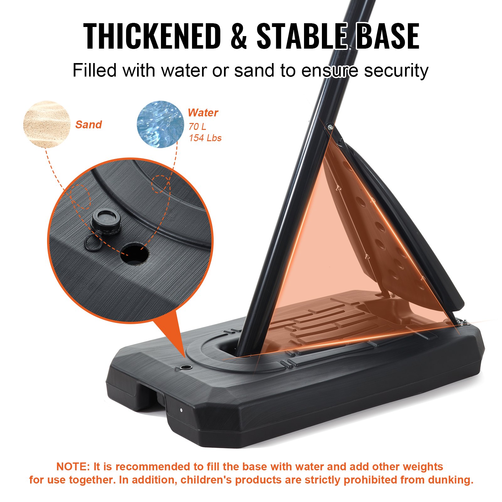 VEVOR Outdoor Basketball Hoop with Stand, Height Adjustable 232-305 cm, Φ 483 mm Basketball Stand with Wheels, Basketball Set for Kids & Adults, Stand & Fillable Base, Black