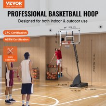 VEVOR Canasta de Baloncesto para Exterior/Interior Portátil Altura Ajustable de 232-305 cm Tablero de 138 cm con Soporte con Ruedas y Base Ponderada para Adultos y Niños, Entrenamiento de Baloncesto