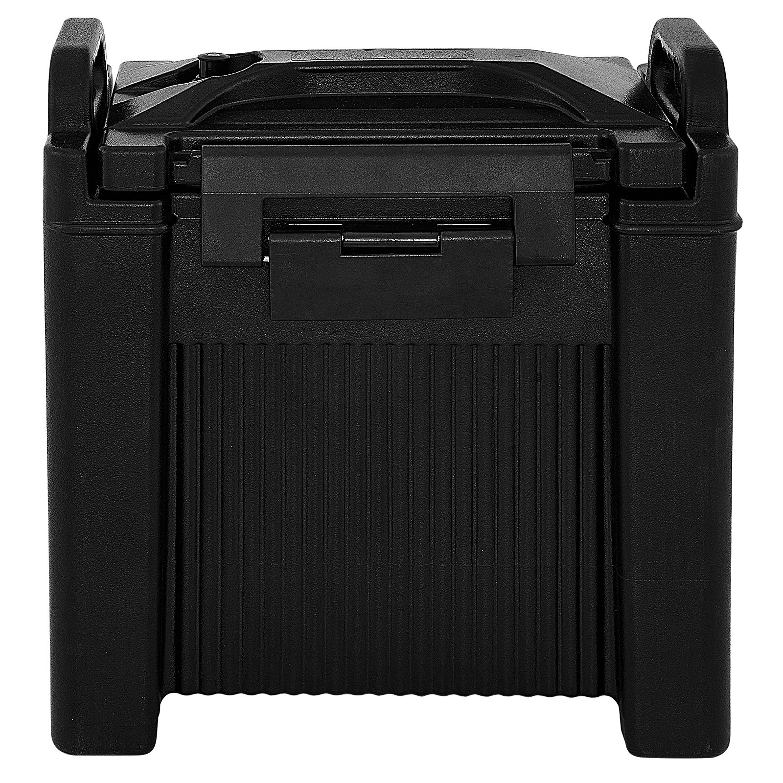 Dispensador de bebidas aislado VEVOR en color negro con pestillo seguro y asas resistentes para un fácil transporte.