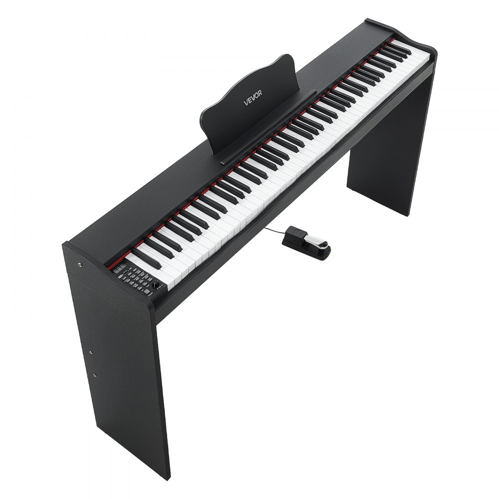 VEVOR Piano Digital 88 Teclas de Tamaño Completo Teclado Semipesado, 600 Tonos y Ritmos, Pantalla LED, con Pedal, Conector para Auriculares, USB/MIDI, Atril para Partituras, para Principiantes, Negro