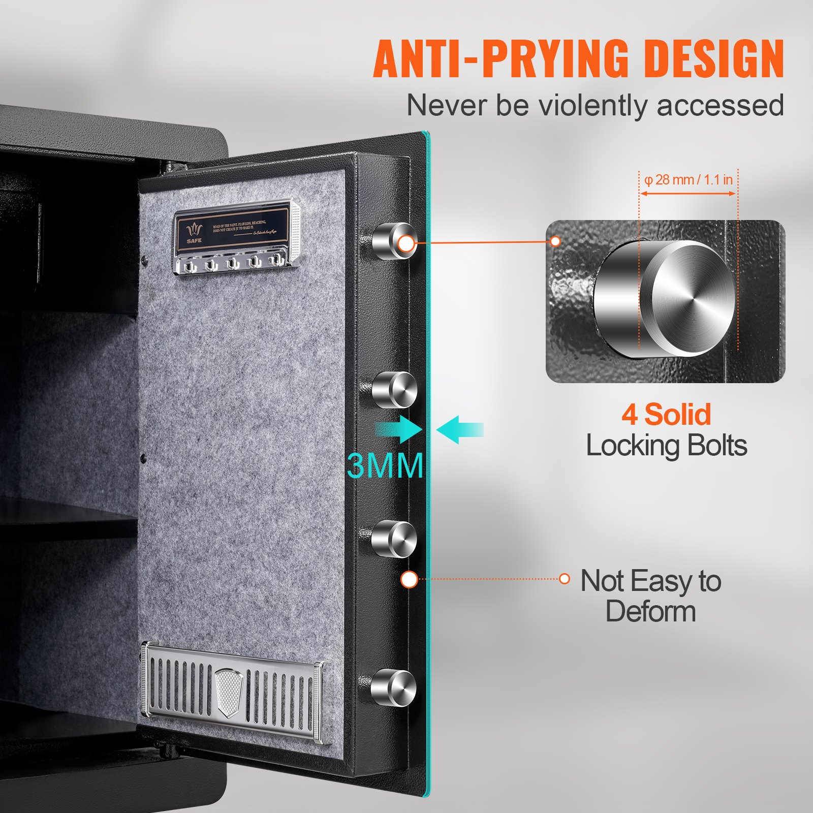 VEVOR Caja Fuerte para Hogar con Huella Dactilar 62 L Caja Fuerte Digital con Llave y Contraseña Caja Fuerte de Pared de Acero Antirrobo 3 Tipos de Desbloqueo Dinero Joyas Hogar, 400 x 330 x 600 mm