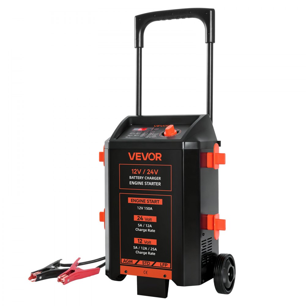VEVOR Cargador de Baterías para Coche 12/24V 150A Cargador de Batería Móvil, Carga Automática de 9 Etapas, para Baterías de Plomo-ácido y Litio, para Automóviles, SUV, Vehículos Ligeros, Furgonetas