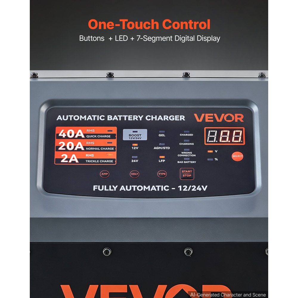 VEVOR Cargador de Baterías para Coche, 12/24 V 200/100 A, Cargador Móvil, Carga Automática de 9 Etapas, para Baterías de Plomo-ácido y Litio, para Automóviles, SUV, Vehículos Ligeros y Furgonetas