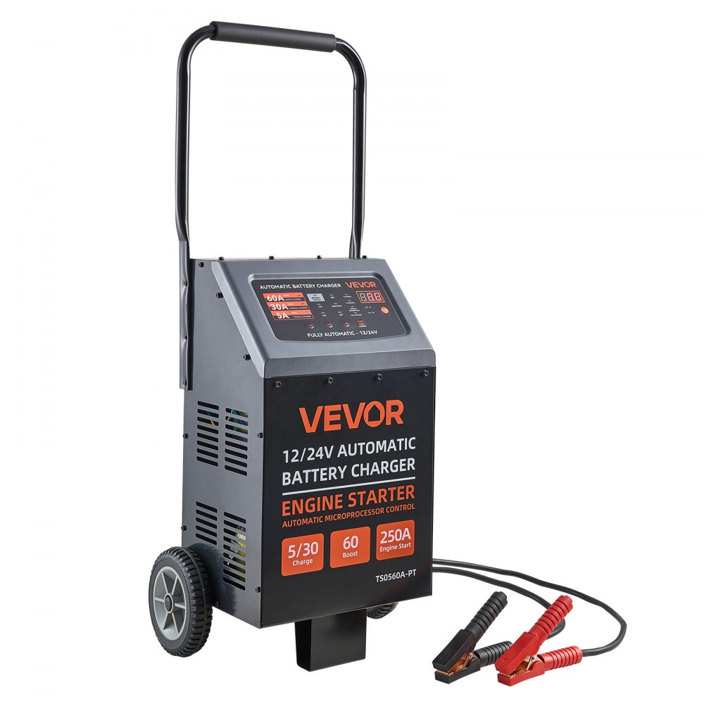 VEVOR Cargador de Baterías para Coche, 12/24 V 250/125 A, Cargador Móvil, Carga Automática de 9 Etapas, para Baterías de Plomo-ácido y Litio, para Automóviles, SUV, Vehículos Ligeros, Furgonetas