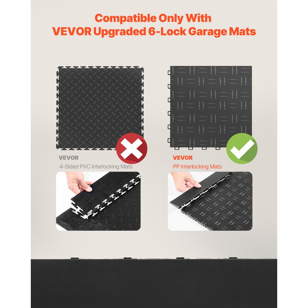 VEVOR Kit de Bordes Macho para Baldosas de Garaje, 15 Piezas, Modulares y Entrelazados, PP, Antideslizantes, Solo Compatibles con Baldosas de Garaje Mejoradas, 6 Cerraduras VEVOR, Color Negro