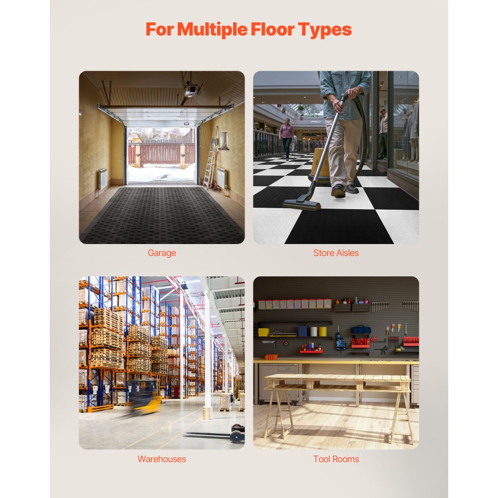 VEVOR Kit de Bordes Macho para Baldosas de Garaje, 15 Piezas, Modulares y Entrelazados, PP, Antideslizantes, Solo Compatibles con Baldosas de Garaje Mejoradas, 6 Cerraduras VEVOR, Color Negro