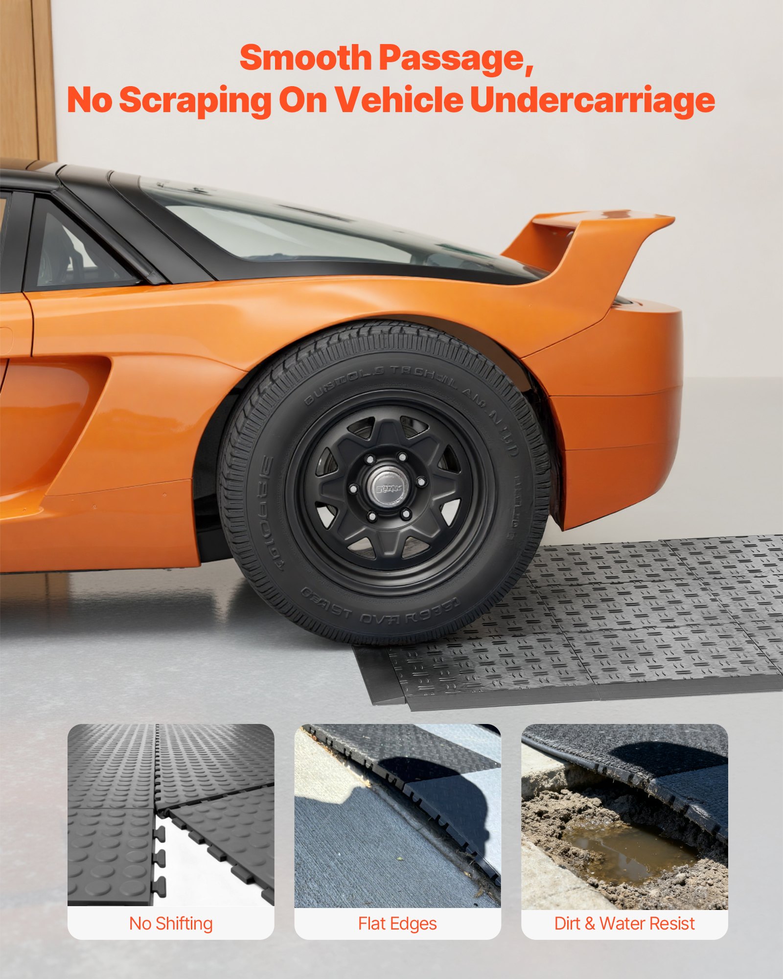 VEVOR Kit de Bordes Macho para Baldosas de Garaje, 15 Piezas, Modulares y Entrelazados, PP, Antideslizantes, Solo Compatibles con Baldosas de Garaje Mejoradas, 6 Cerraduras VEVOR, Color Negro