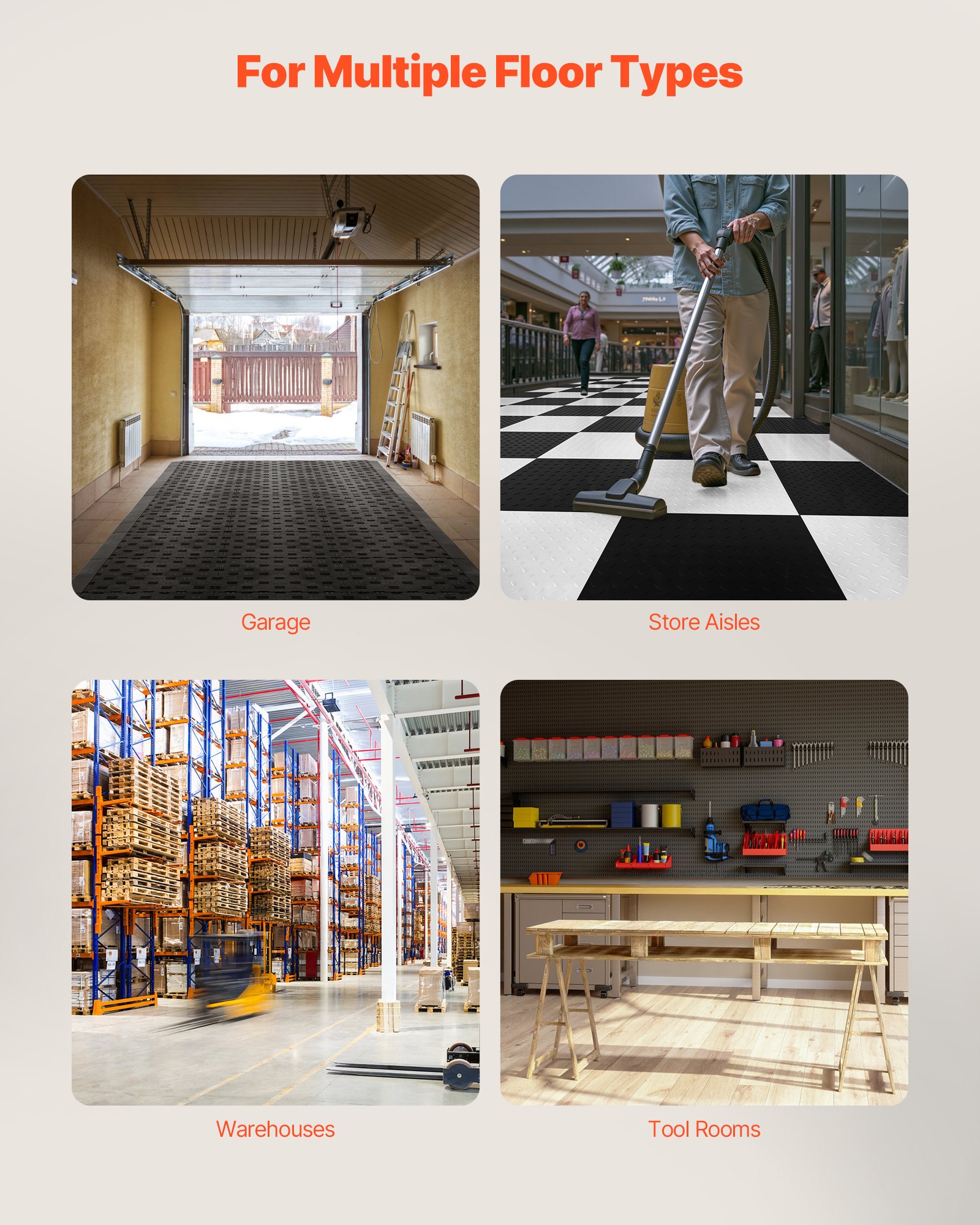 VEVOR Kit de Bordes Macho para Baldosas de Garaje, 15 Piezas, Modulares y Entrelazados, PP, Antideslizantes, Solo Compatibles con Baldosas de Garaje Mejoradas, 6 Cerraduras VEVOR, Color Negro