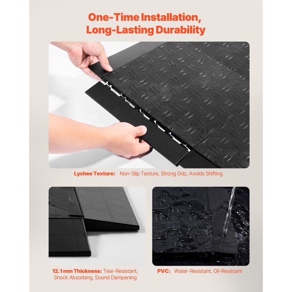 VEVOR Kit de Borde de Transición para Piso de Garaje, 15 uds, Alta Resistencia, PP, Antideslizantes, Compatibles con Tapetes de Garaje VEVOR de 6 Candados Mejorados, Negro, 305 x 60 x 12,1 mm