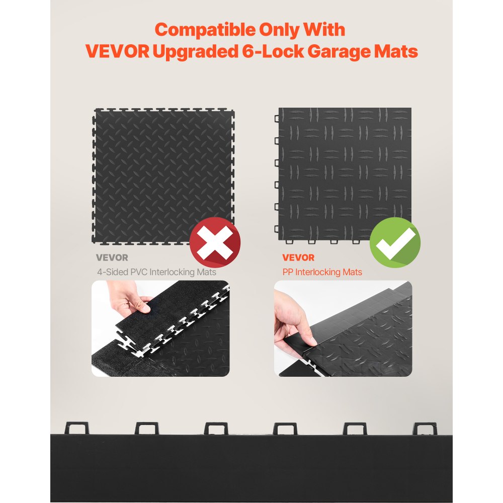 VEVOR Kit de Borde de Transición para Piso de Garaje, 15 uds, Alta Resistencia, PP, Antideslizantes, Compatibles con Tapetes de Garaje VEVOR de 6 Candados Mejorados, Negro, 305 x 60 x 12,1 mm